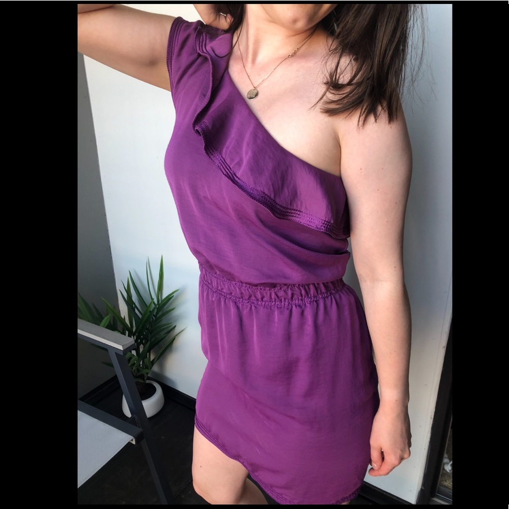 Max Studio One Shoulder Purple Ruffle Dress